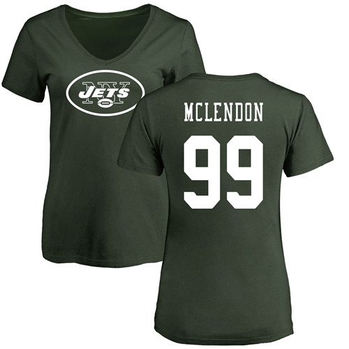 New York Jets Green Women Steve McLendon Name and Number Logo NFL Football #99 T Shirt